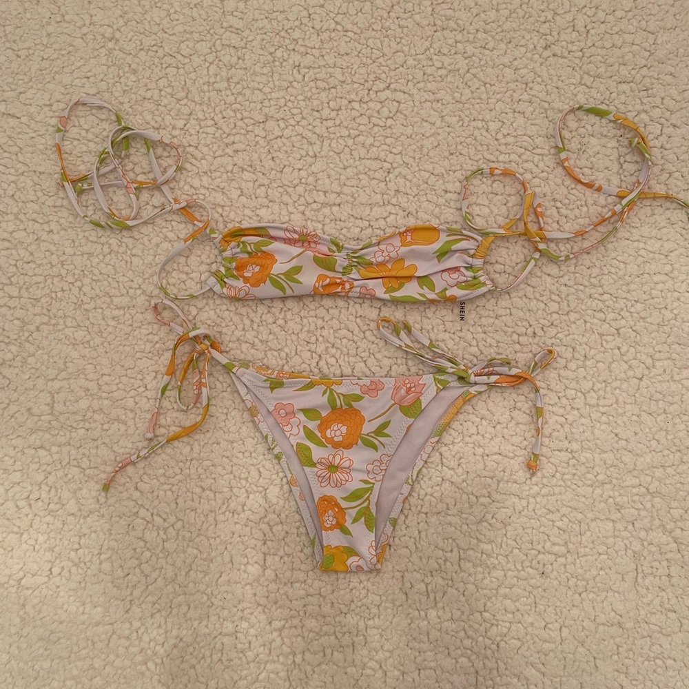 floral halter tie side bikini swimsuit